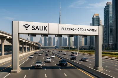 Modern Dubai highway with electronic toll system