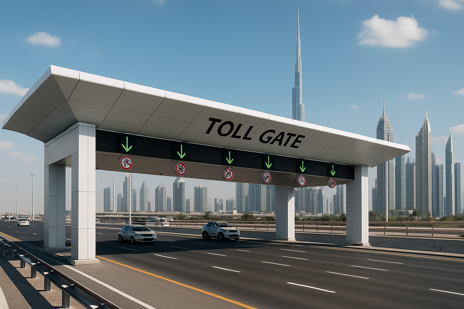 Modern toll gate on a Dubai highway